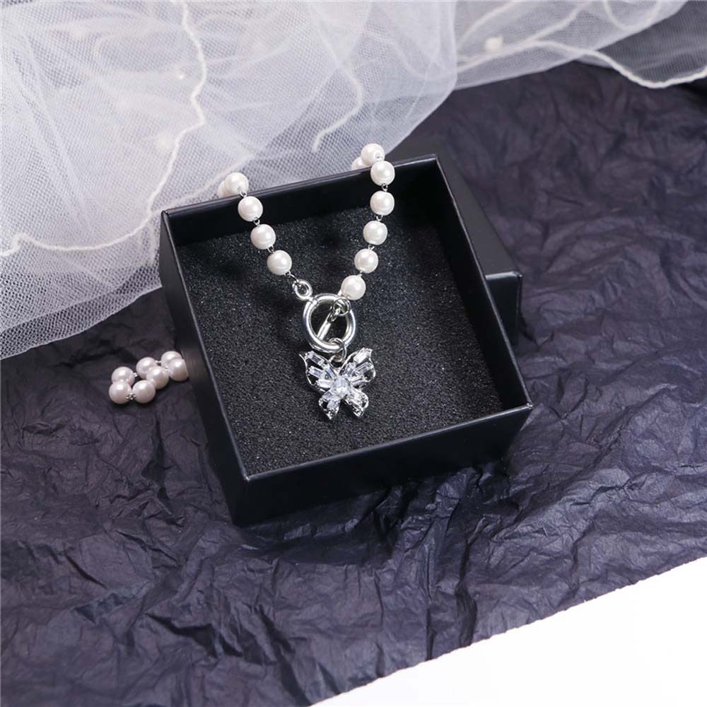 BUTTERFLY OT vòng cổ Mặt Bướm Đính Ngọc Trai Cho Nữ