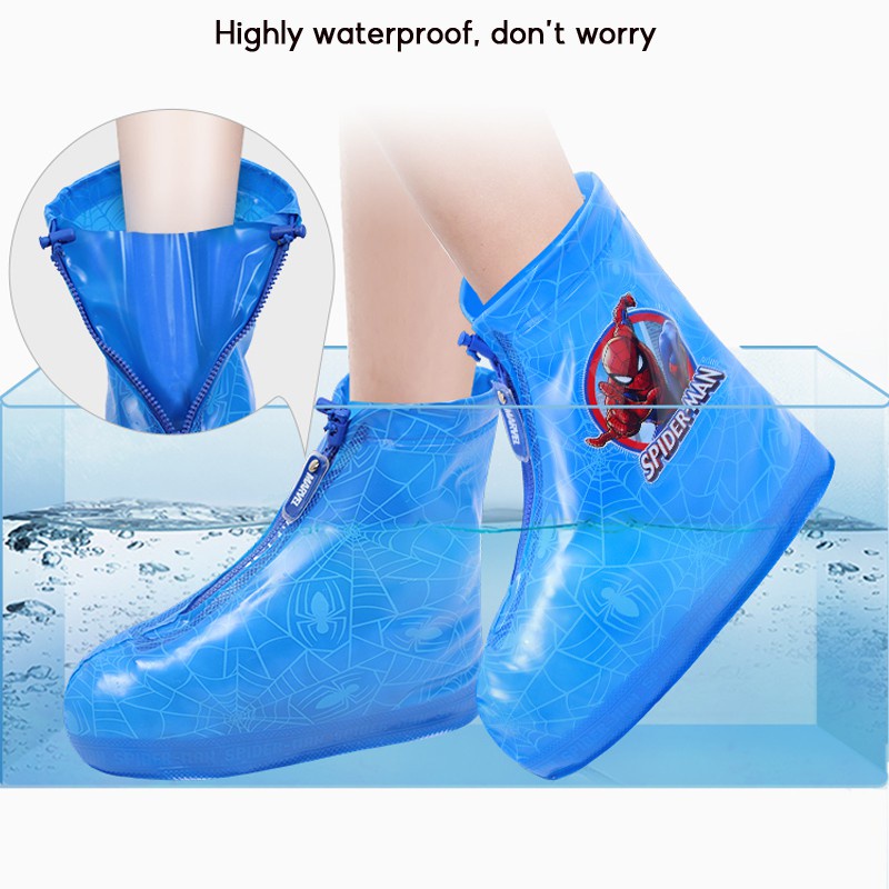✌Vỏ Bọc Giày Đi Mưa Bằng PVC Chống Trượt Chống Thấm Nước Chống Trượt Có Khóa Kéo In Hoạt Hình Disney Spiderman / Frozen Dễ Thương Cho Bé