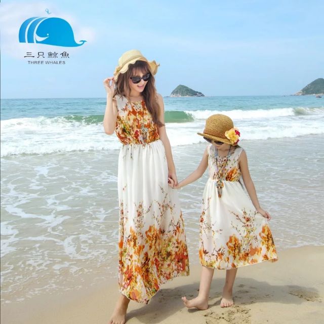 Váy maxi đi biển cho mẹ và bé, đồ đi biển,