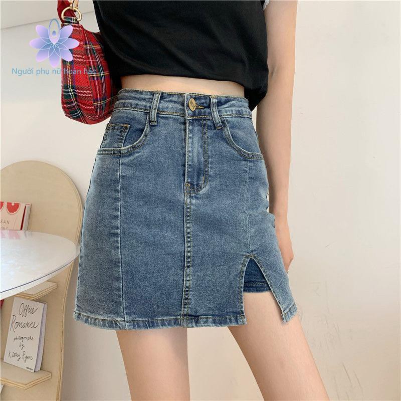 chân váy jean Lưng Cao Xẻ Tà Phong Cách Hàn Quốc 2021 Cho Nữ | BigBuy360 - bigbuy360.vn