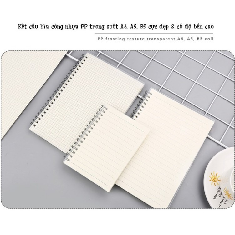 [Ảnh Chụp Thật] Sổ Tay Bìa Nhựa Cứng Gáy Xoắn Lò Xo Còng B5/A5/A6 Trong Suốt Vở Bullet Journal Giấy Cực Đẹp - RosyPosy