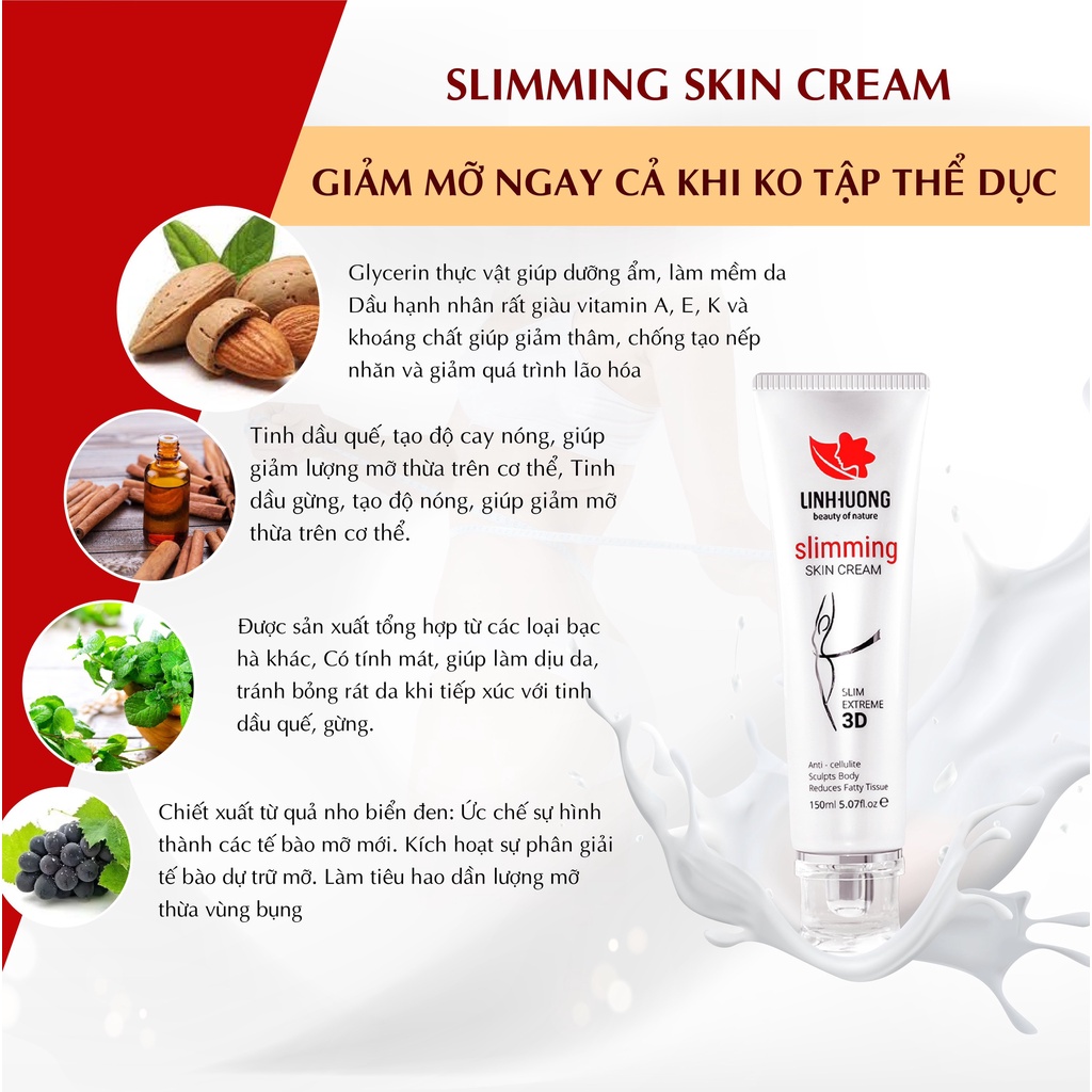 Kem tan mỡ Linh Hương Slimming Skin Cream hỗ trợ massage làm tan mỡ bụng, tan mỡ đùi và cánh tay dung tích 150ml