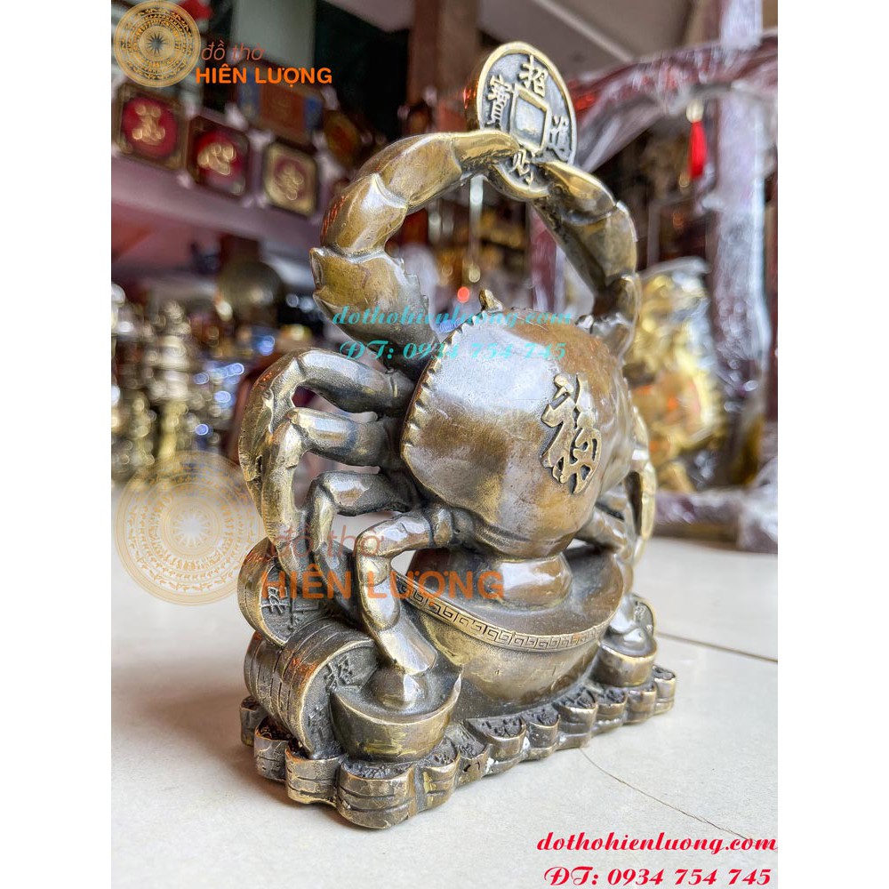 Tượng Cua Bằng Đồng Phong Thủy Chữ Phúc Màu Nâu Giả Cổ