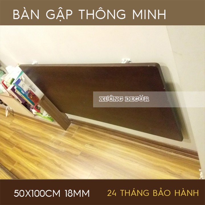 Bàn gập thông minh treo tường 50x80 - 50x100 gỗ tự nhiên nâu óc chó dầy 18mm tải 50-70kg