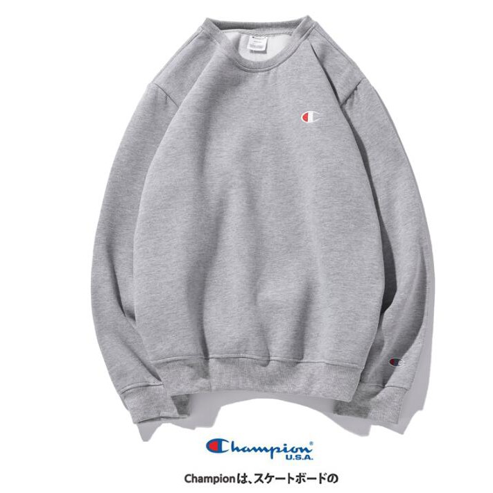 Áo sweater cổ tròn thêu chữ Champion cho nam nữ