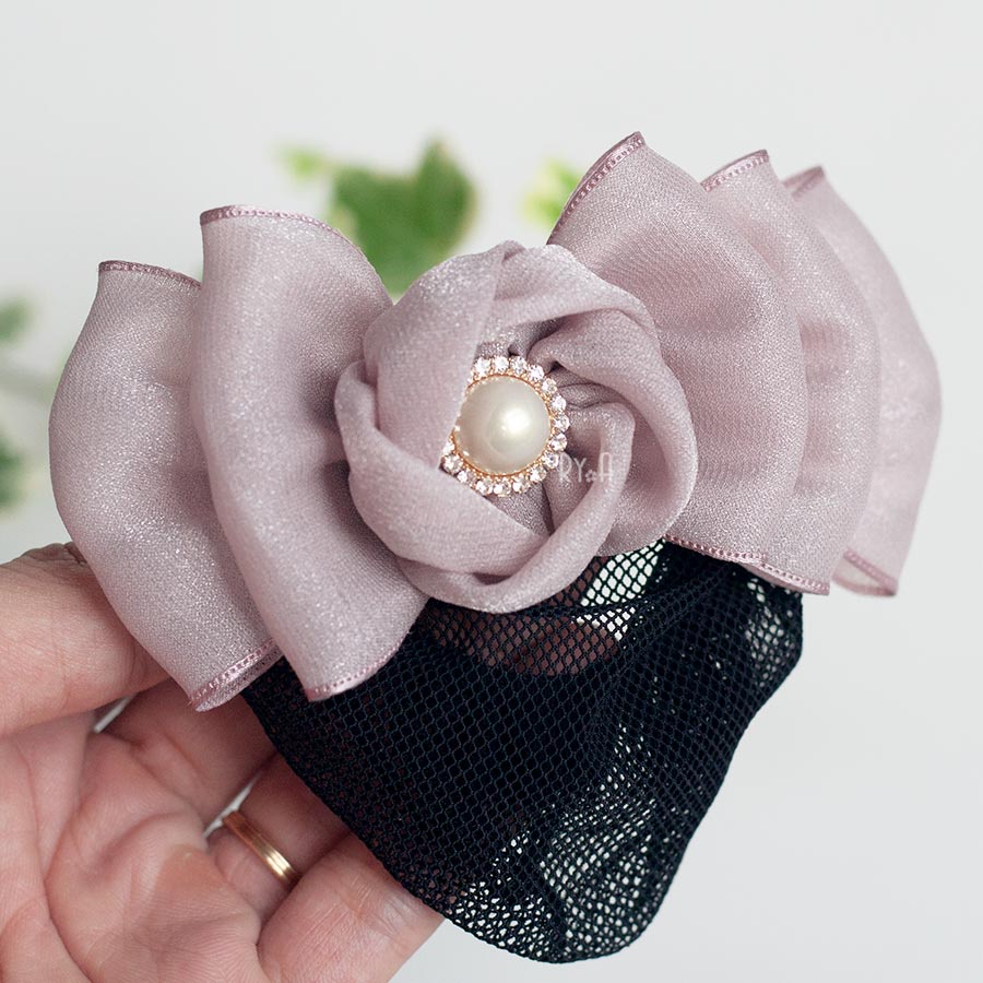 Kẹp búi tóc công sở nơ ruy băng voan đính hoa voan RYA 92075