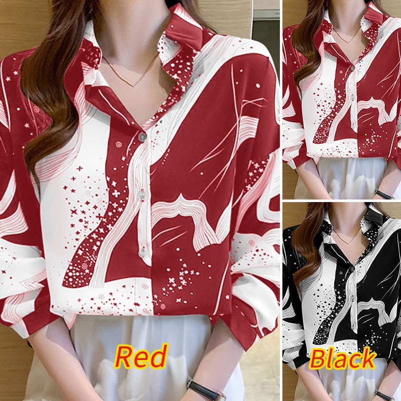 Áo Zanzea cổ áo gập xuống họa tiết in ấn kiểu dáng rộng rãi thời trang đơn giản phong cách Hàn Quốc cho nữ