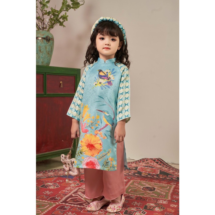 ÁO DÀI GẤM CÁCH TÂN 4 MÀU CAO CẤP BÉ GÁI