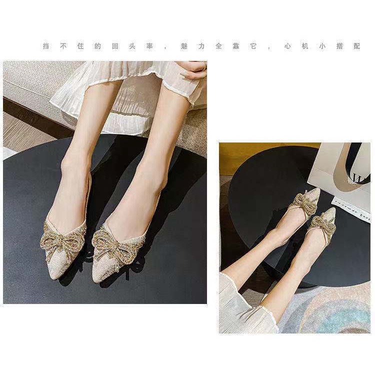 Giày Búp Bê Đế Mềm Đính Đá Hình Nơ Xinh Xắn Thời Trang Cho Nữ