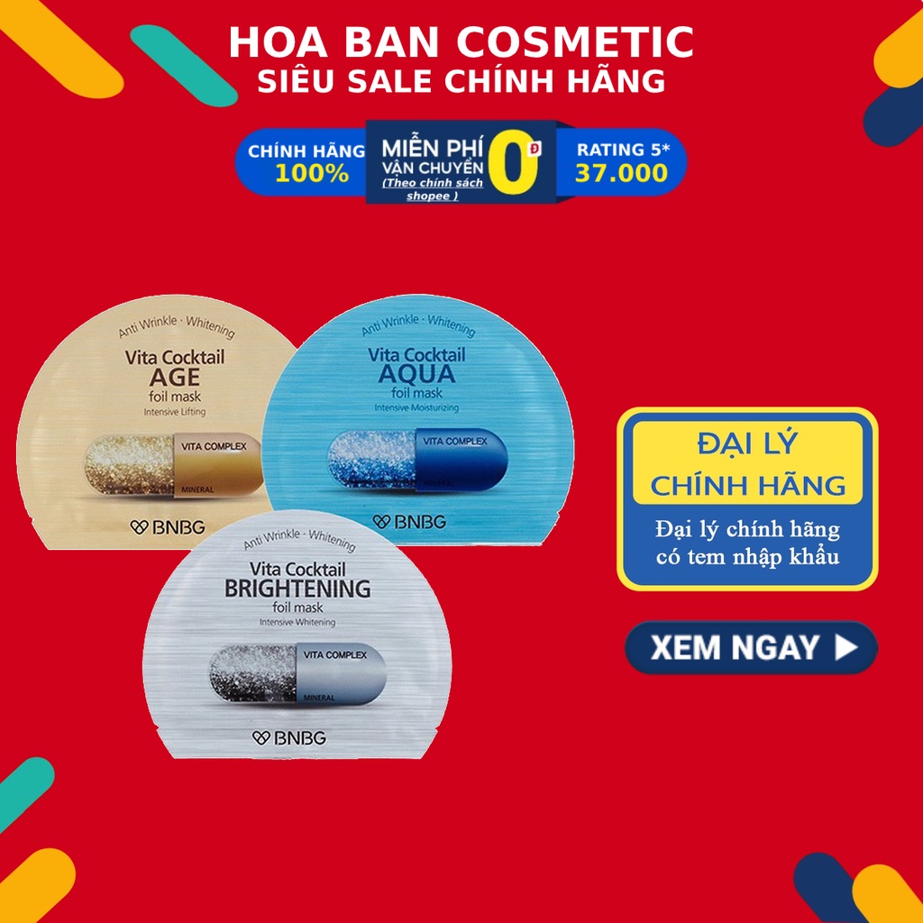 Combo 10 Mặt nạ dưỡng da BNBG Vita Cocktail Foil Mask 30ml X 10 ( AQUA, AGE, Brightening)