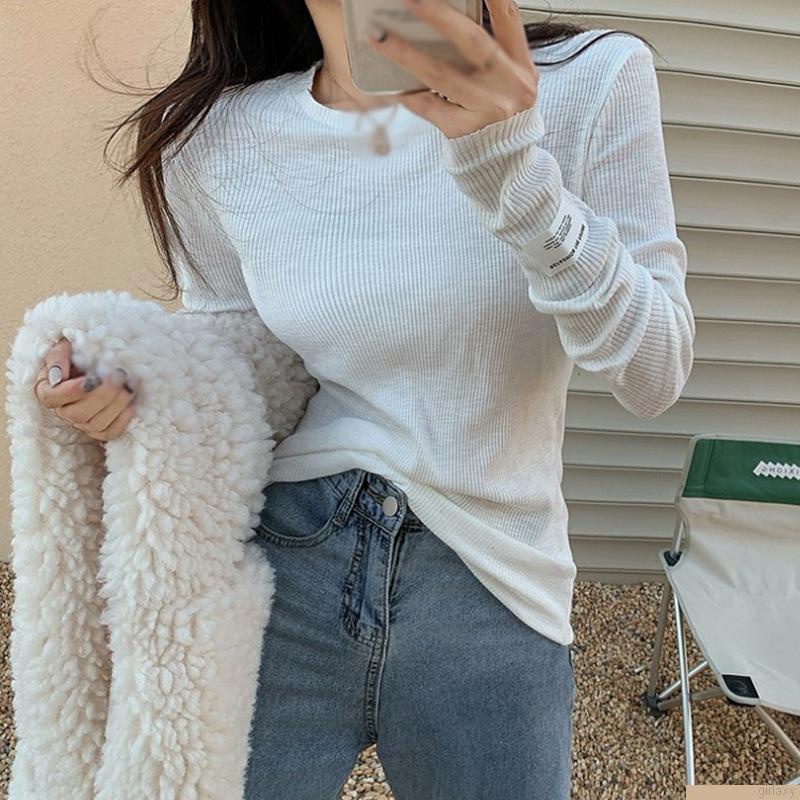 Áo thun tay dài cổ thuyền màu sắc đơn giản dành cho nữ