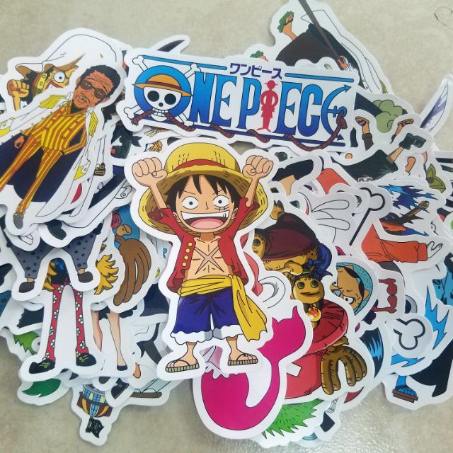 Set 48 sticker One Piece dán Nón BH, vali, xe, ...