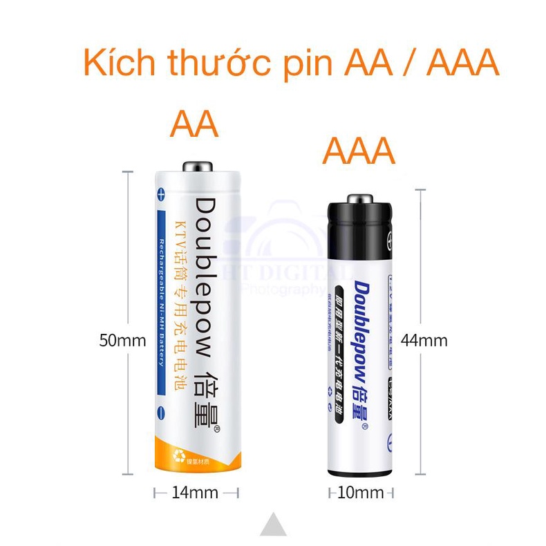 Bộ Sạc AA AAA Tự Ngắt K98 + 4 Pin AA AAA dung lượng cao đến 3200mAh Doublepow dùng cho remote, micro, đồ chơi, đồng hồ