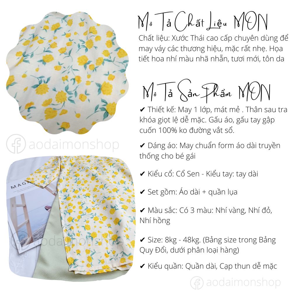 Áo Dài Hoa Nhí Cho Bé Gái Và Mẹ Hạ Vy Hoa Vàng MON