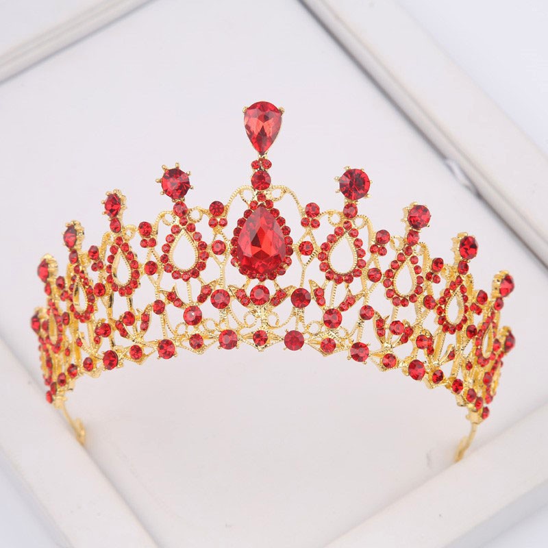 Vương miện cài tóc cô dâu đính đá màu đỏ thiết kế sang trọng