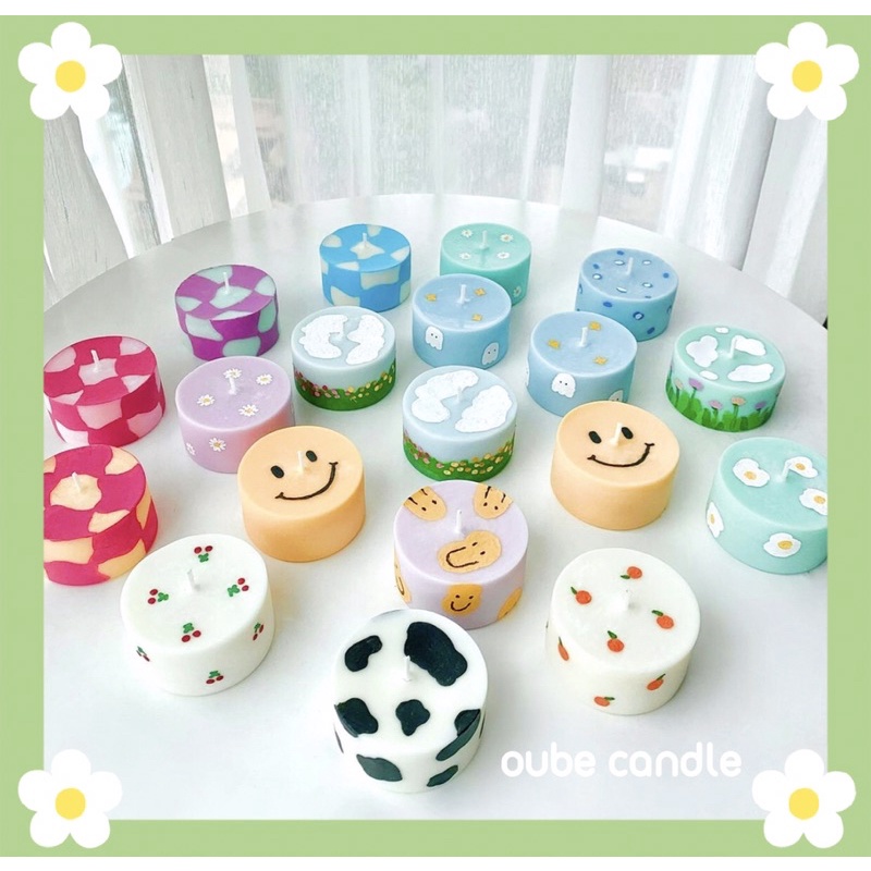 Nến Thơm Handmade Hình Bánh Sinh Nhật Vẽ Tay Kích Thước 6.5x4cm Mẫu Tự Chọn | Oube Candle NT15