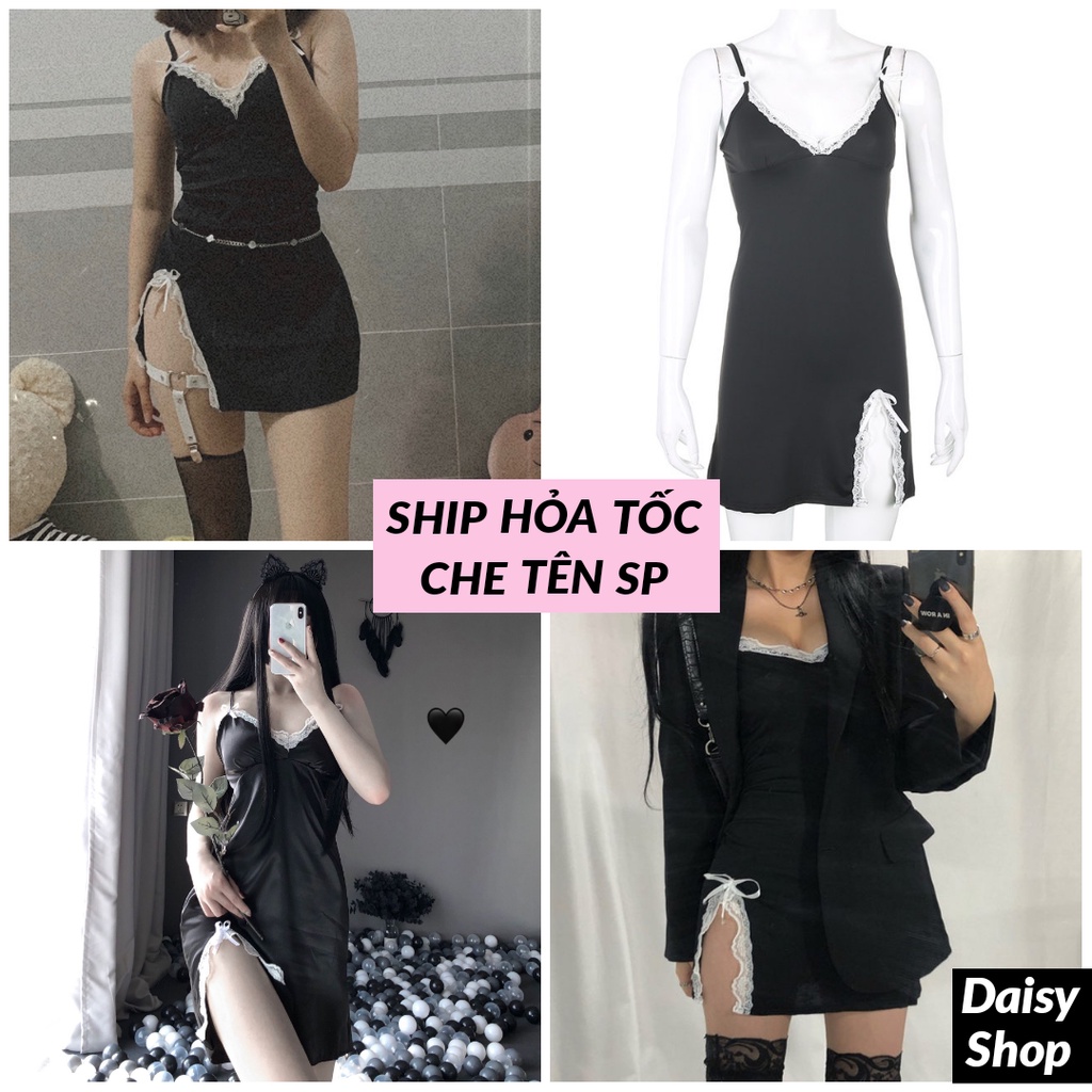 Váy ngủ 2 dây sexy gợi cảm - đầm ngủ đen quyến rũ phối ren