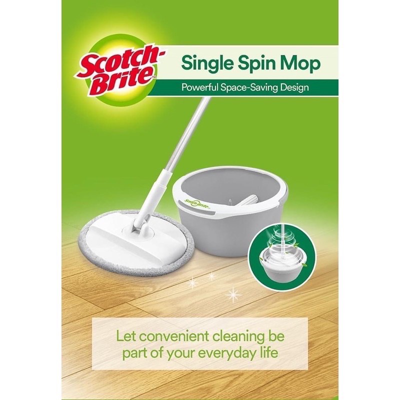 Combo cây lau nhà 3M Scotch Brite Single Spin Mop 360 kết hợp bông lau thay thế