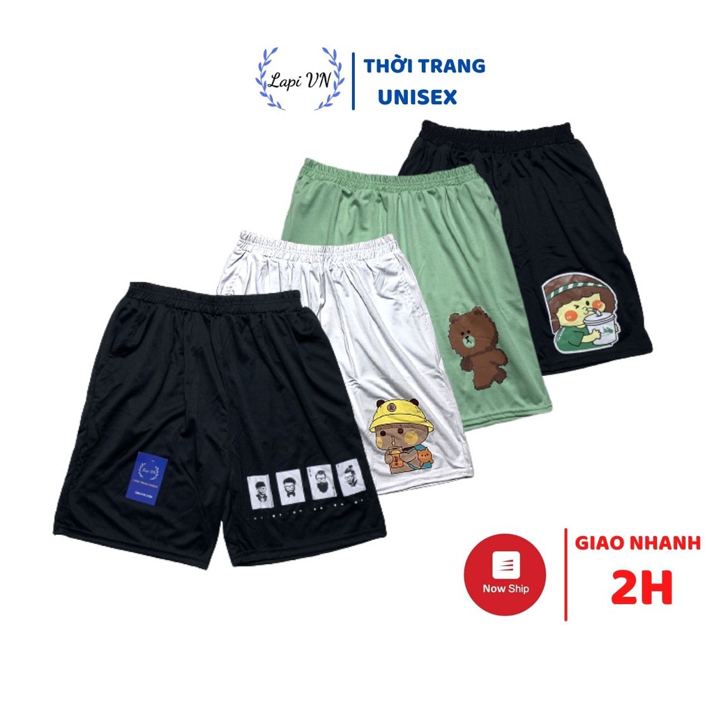 Quần Short Lửng Cartoon Lapi VN Phom Unisex Nhiều mẫu Chất Thun Thể Thao Co Dãn Tốt, Freesize