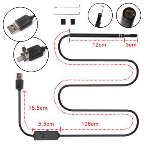 Camera siêu nhỏ, Camera Nội Soi Tai Siêu Nét Tặng Kèm Bộ Đầu Lấy Ráy Tai Thông Minh