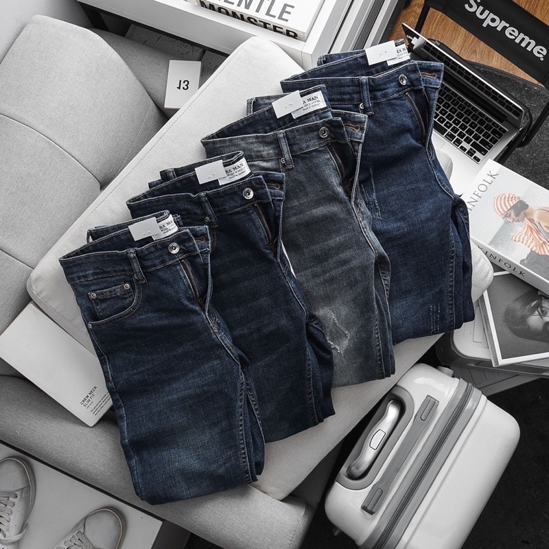 Quần jean nam xanh rêu rách wax jean co giản hàng vnxk cao cấp