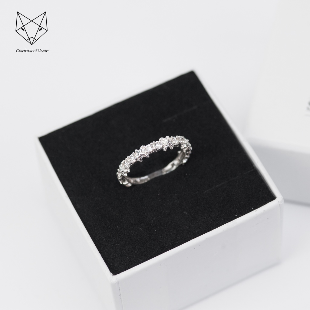 Nhẫn Nữ Bạc Ta CaoBac Silver Đơn Giản Thiết Kế Hình Chữ X Đính Đá Mini Lấp Lánh Cả Hàng Cá Tính Sành Điệu