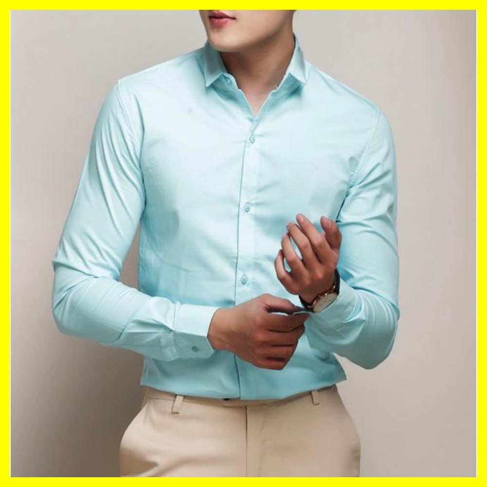 Sơ Mi trơn nam màu hồng chất cotton form ôm nhẹ cho nhiều lứa tuổi
