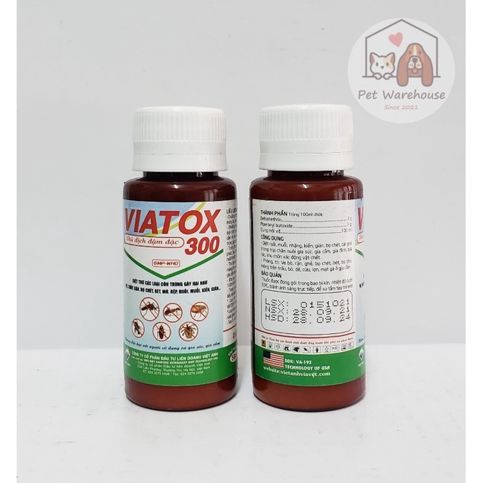 Viatox 300 pha phun ve rận bọ chét cho thú cưng chó mèo, mò mạt gà
