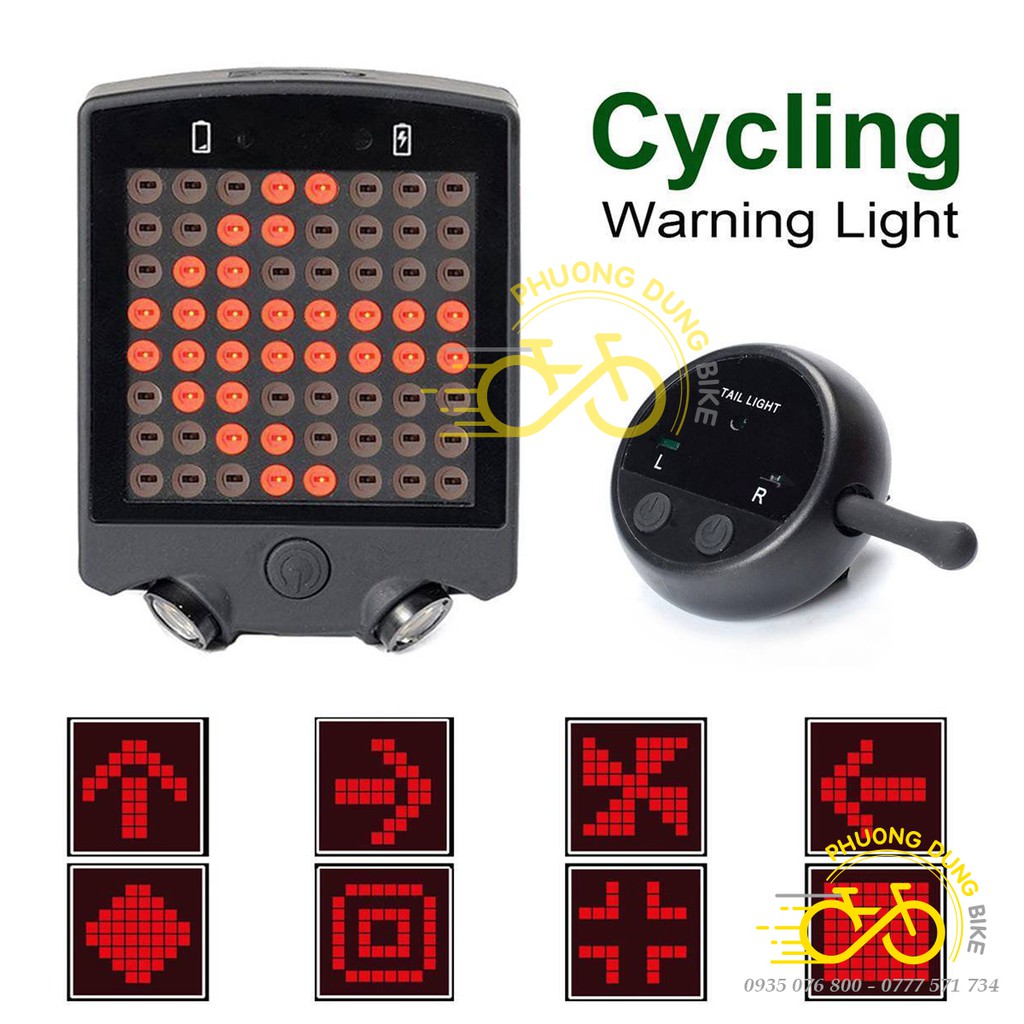 Đèn hậu - Đèn sau xi nhan 64 Led xe đạp có điều khiển Wireless Remote