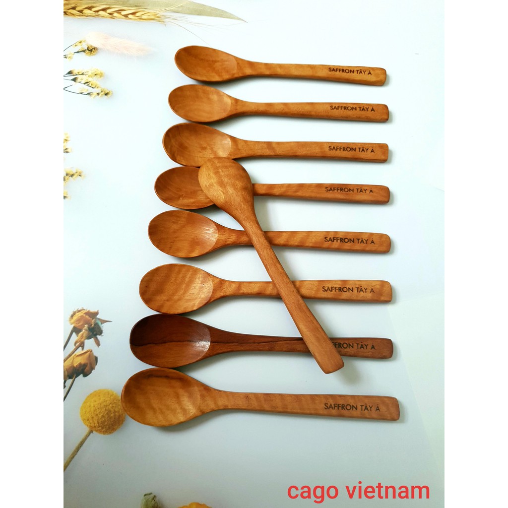 Combo 10 Thìa Gỗ Nhãn Xuất Nhật Khắc Chữ Theo Yêu Cầu - Chính Hãng CAGO