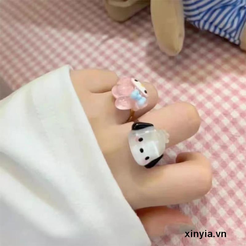 Nhẫn Nhựa Resin Dạng Hở Hình Cinnamoroll Dog Kulomi Dễ Thương Cho Cặp Đôi Chị Em Gái