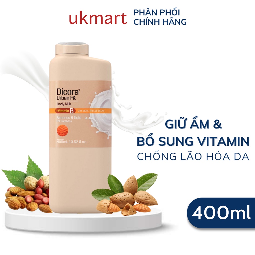 Sữa Dưỡng Thể Dicora Urban Fit Vitamin B Hạnh nhân & Các Loại Hạt Body Milk 400ml