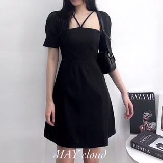 Đầm tay phồng dây V