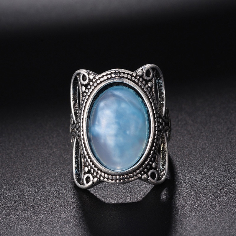 Nhẫn Mạ Bạc Đính Đá Opal Xanh Độc Đáo