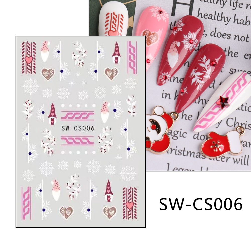 Miếng Dán Trang Trí Móng Tay 3D Hình Bông Tuyết Giáng Sinh Dễ Thương Saw-CS