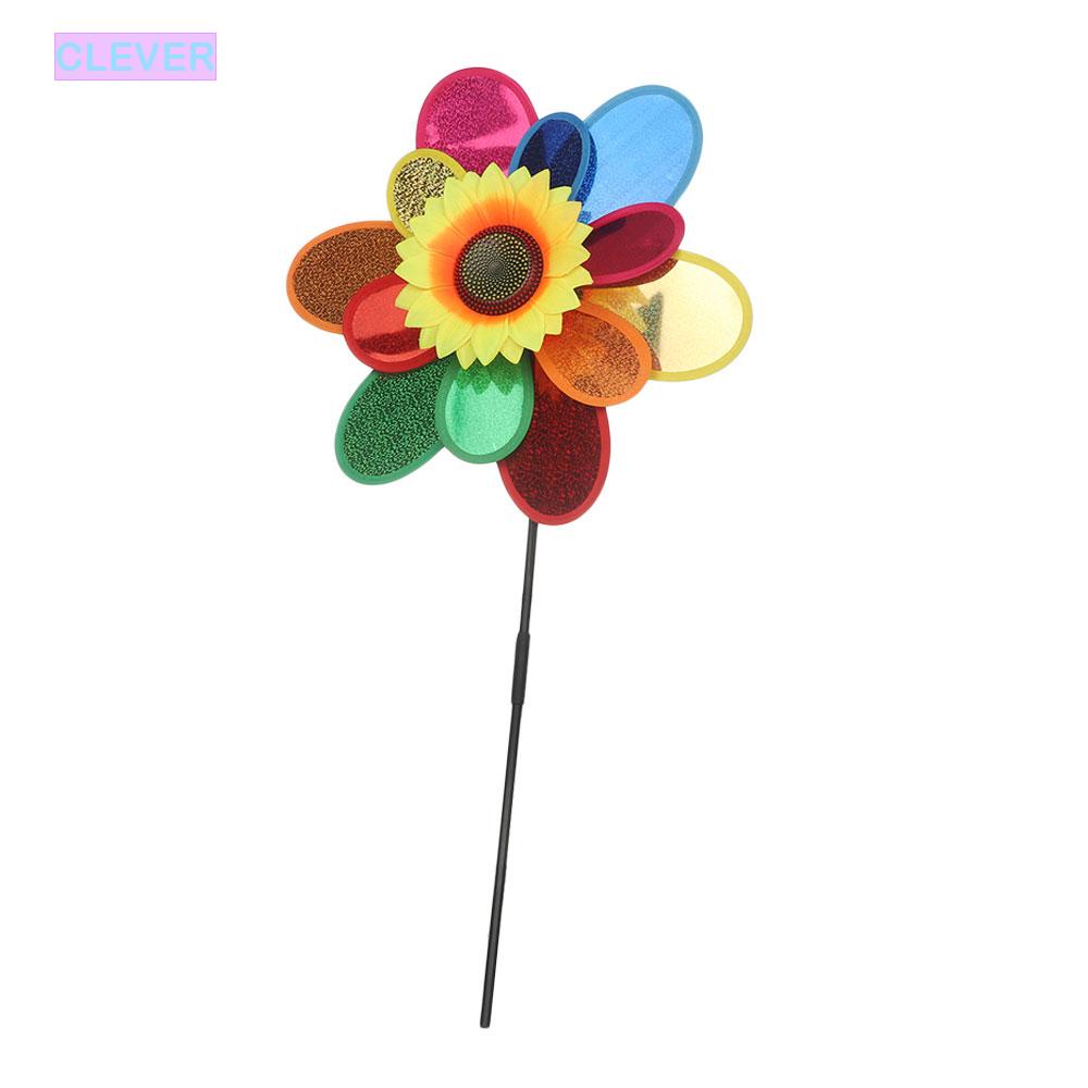 CLEVER Lawn Garden Decoration Wind Spinner Wind Wheel Yard Stick Pinwheels Sunflower Decor Outdoor Garden Windmill Double Layer Sequin Wind Spinners