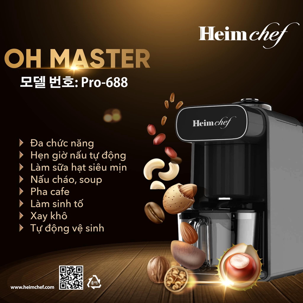 [Mã ELHA10 giảm 6% đơn 5TR] Máy Làm Sữa Hạt Heimchef Hàn Quốc, Bảo Hành 12 Tháng