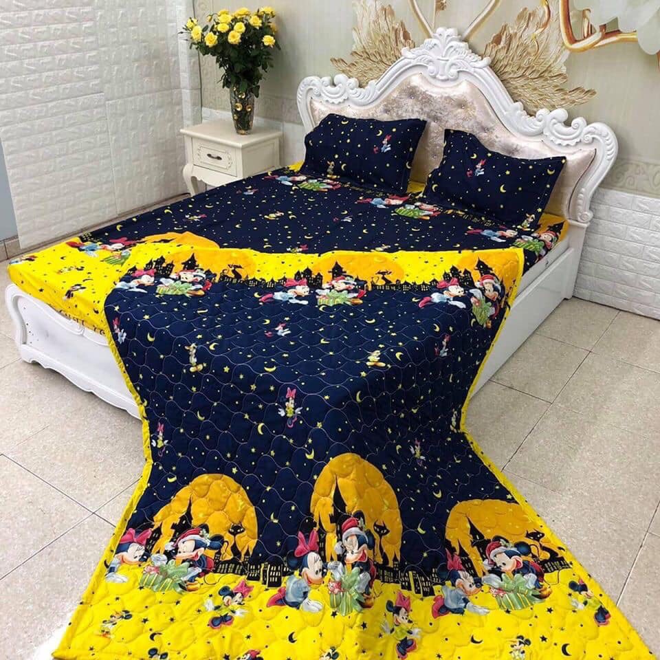 Sét Chăn hè ga gối Cotton Poly Emmidecor Mẫu Mickey sao đêm