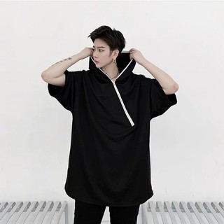 Hoodie unisex tay lỡ form rộng phối zip