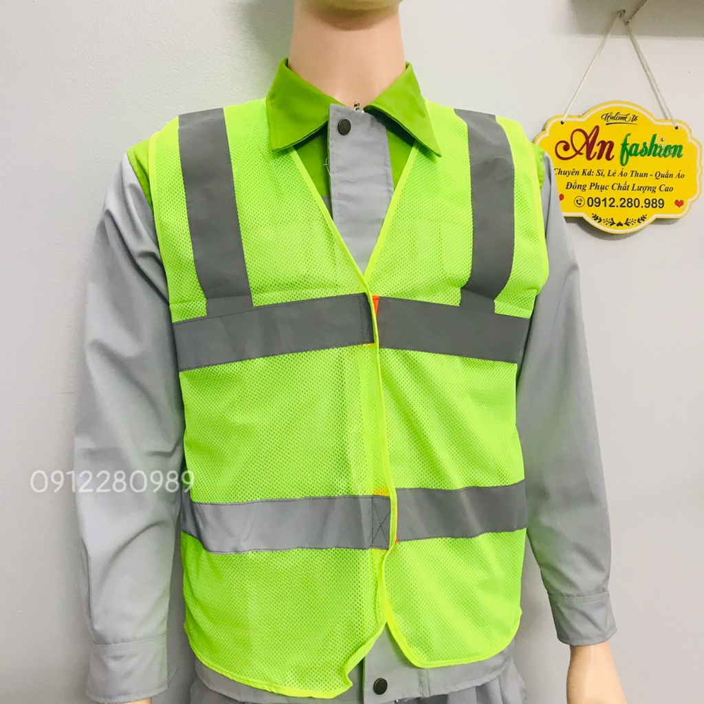 Áo ghi lê bảo hộ lao động gắn phản quang vải lưới thoáng mát - Áo kỹ thuật _ Hình chụp thật