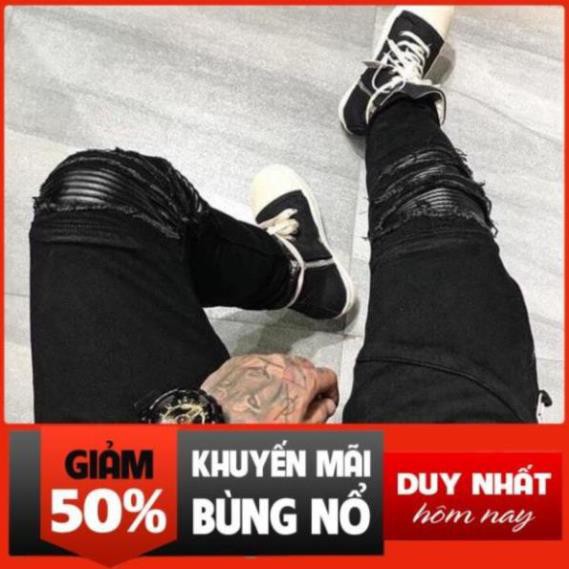 11.11 ⚡️FREESHIP⚡️Quần Jean Nam đen rách vá da_Quần bò DSQ đen rách pha da 2021 ⚡ New