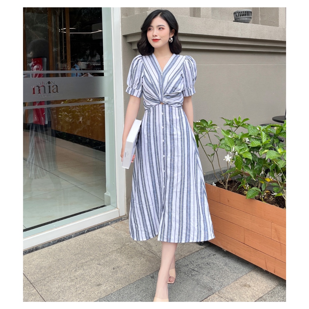 Váy đầm sơ mi dáng dài, váy liền công sở phong cách đầm vintage tiểu thư