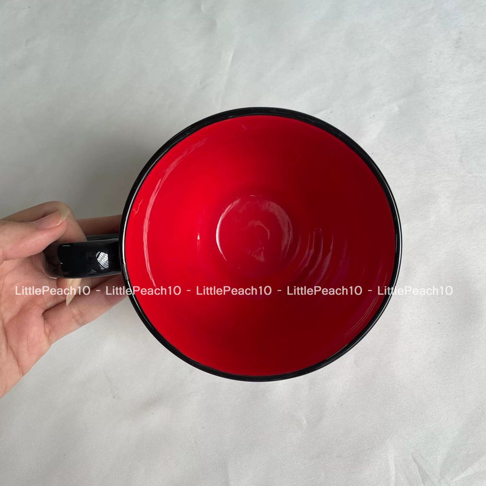 Ly sứ cốc sứ Disney cao cấp chính hãng có quai cầm tay hình Mickey Minnie chấm bi đỏ đen cho nam nữ