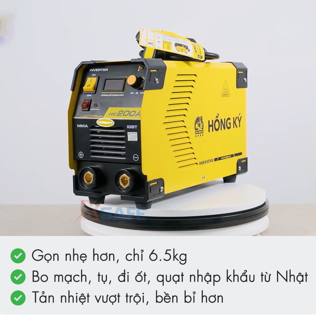 Máy hàn điện tử mini Hồng Ký HK200A 2021 công suất 10.3 KVA, công nghệ IGBT, chế độ chống giật chống quá tải, quá nhiệt