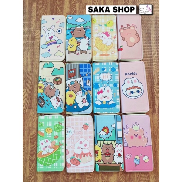 Ví nữ cầm tay loại dài khoá kéo hoạ tiết hoạt hình dễ thương