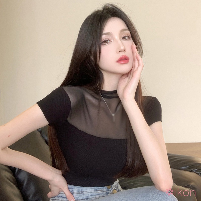 Áo Thun Tay Ngắn Cổ Vuông Màu Sắc Đơn Giản Thời Trang Mùa Hè Cho Nữ