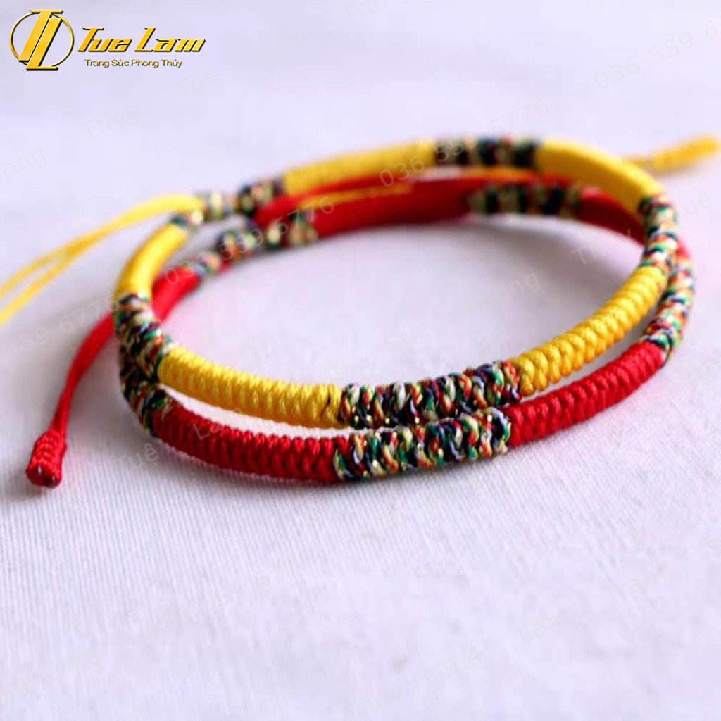 Vòng Tay Handmade Chỉ Ngũ Sắc Bện Kiểu Tây Tạng Nút Thắt So Le Đuôi Dài - Tuệ Lâm