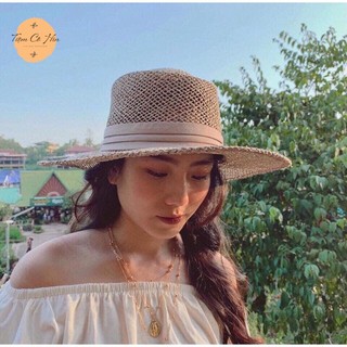 Mũ cói đi biển Gaucho đan thưa vành 7cm đi biển dành cho nữ ship nhanh trong 1h đóng hộp không bị gập mũ