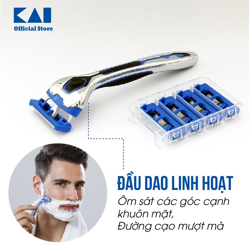 [CHÍNH HÃNG] Dao cạo râu 5 lưỡi Nhật Axia + 4 đầu thay - có dải bôi trơn lô hội - BH 6 tháng 1 ĐỔI 1