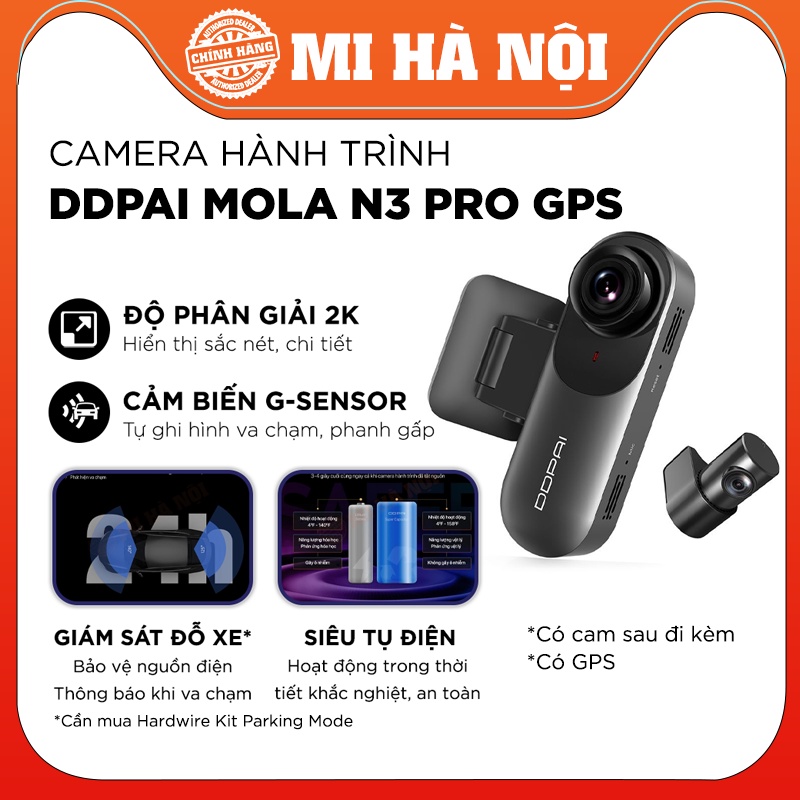 Camera hành trình ô tô Xiaomi DDPAI Dash cam Mola Mini / N3 / N3 GPS / N3 Pro - Độ phân giải 2K, kết nối Wifi